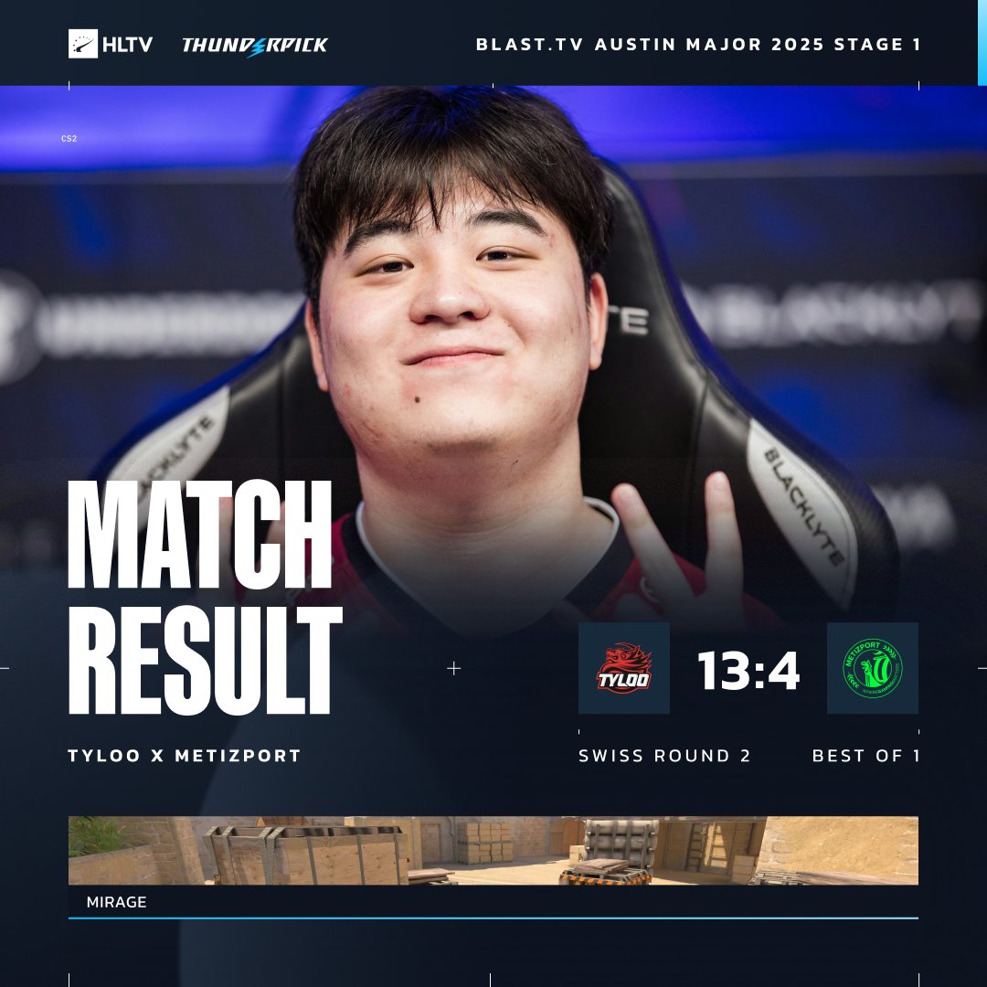 奥斯汀主要阶段1：Tyloo击败Metizport并以1-1进入组
